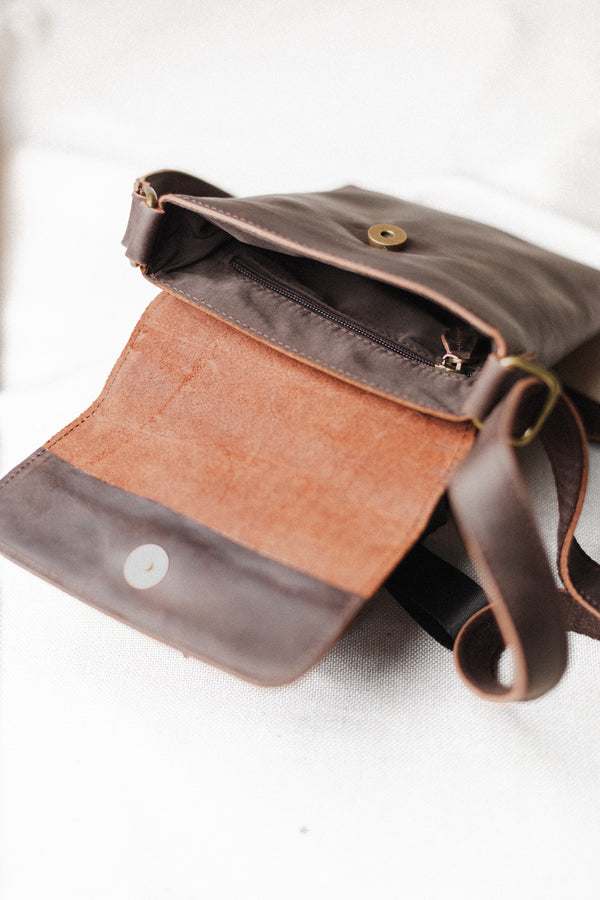 Bandolera de cuero Liv café
